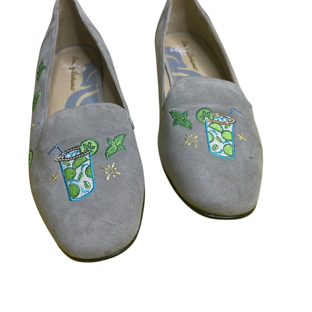 Tommy Bahama Women's Coastal Drinks Loafers Gray Suede Embroidery Slip On 8.5 - Picture 3 of 14